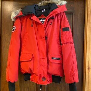 Red Canada goose bomber winter jacket.